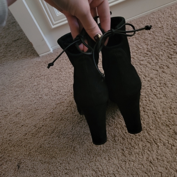 🧡 Stuart Weitzman black suede ankle sock glove heel booties back ties 8.5 M - Picture 5 of 13